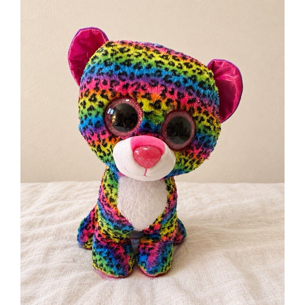 Ty Beanie Boos Dotty Rainbow Leopard 17” Large Plush Glitter Eyes Retired